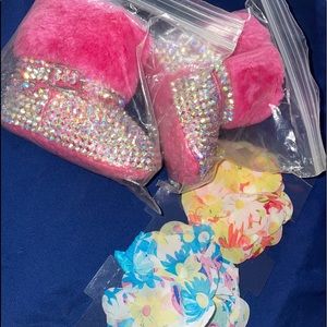 NEW baby girl booties with stones + 2 headbands